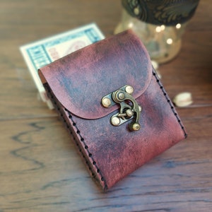 Playing Card Game Case Handmade premium leather. Hand dyed in Mahogany, hand sewn in Black hand crafted poker sized card case holds 2 decks.