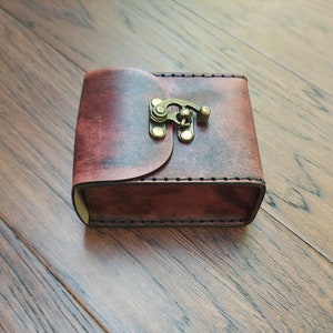 Playing Card Game Case Handmade premium leather. Hand dyed in Mahogany, hand sewn in Black hand crafted poker sized card case holds 2 decks.