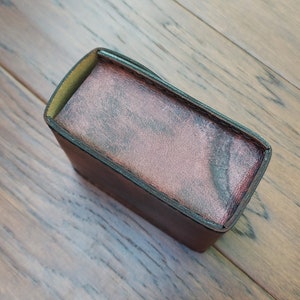 Playing Card Game Case Handmade premium leather. Hand dyed in Mahogany, hand sewn in Black hand crafted poker sized card case holds 2 decks.