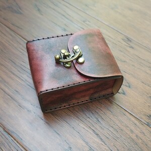 Playing Card Game Case Handmade premium leather. Hand dyed in Mahogany, hand sewn in Black hand crafted poker sized card case holds 2 decks.
