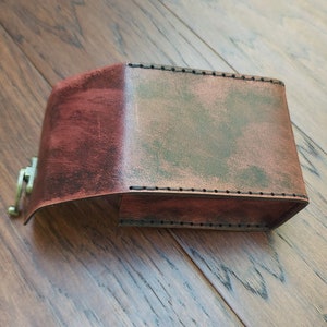 Playing Card Game Case Handmade premium leather. Hand dyed in Mahogany, hand sewn in Black hand crafted poker sized card case holds 2 decks.