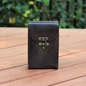 Antique Black Premium Leather Tarot Card Case.  Handmade premium leather tarot deck box in distressed Black & hand sewn with Black thread.