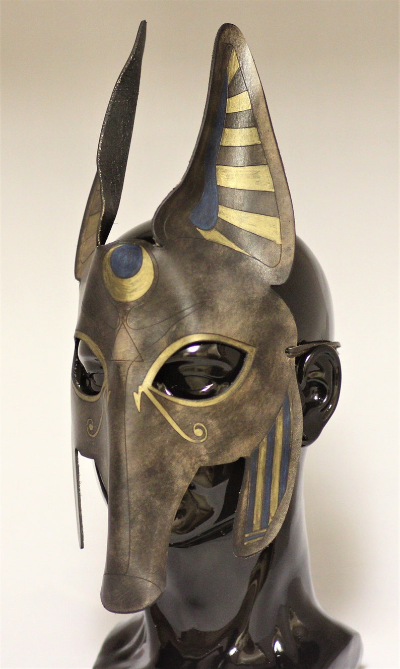 Hand formed leather mask in ancient Egypt motif including the Eye 