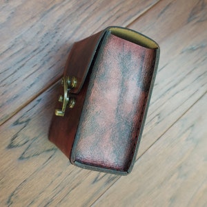 Playing Card Game Case Handmade premium leather. Hand dyed in Mahogany, hand sewn in Black hand crafted poker sized card case holds 2 decks.