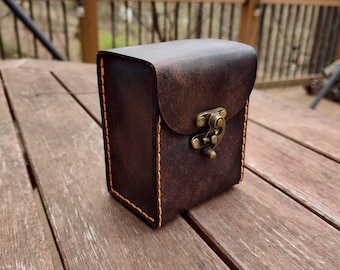 Antique Black distressed game deck case, XL Deck Premium leather deck case, Game deck box. Plenty room for sleeved cards and dice counters