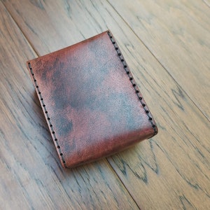 Playing Card Game Case Handmade premium leather. Hand dyed in Mahogany, hand sewn in Black hand crafted poker sized card case holds 2 decks.