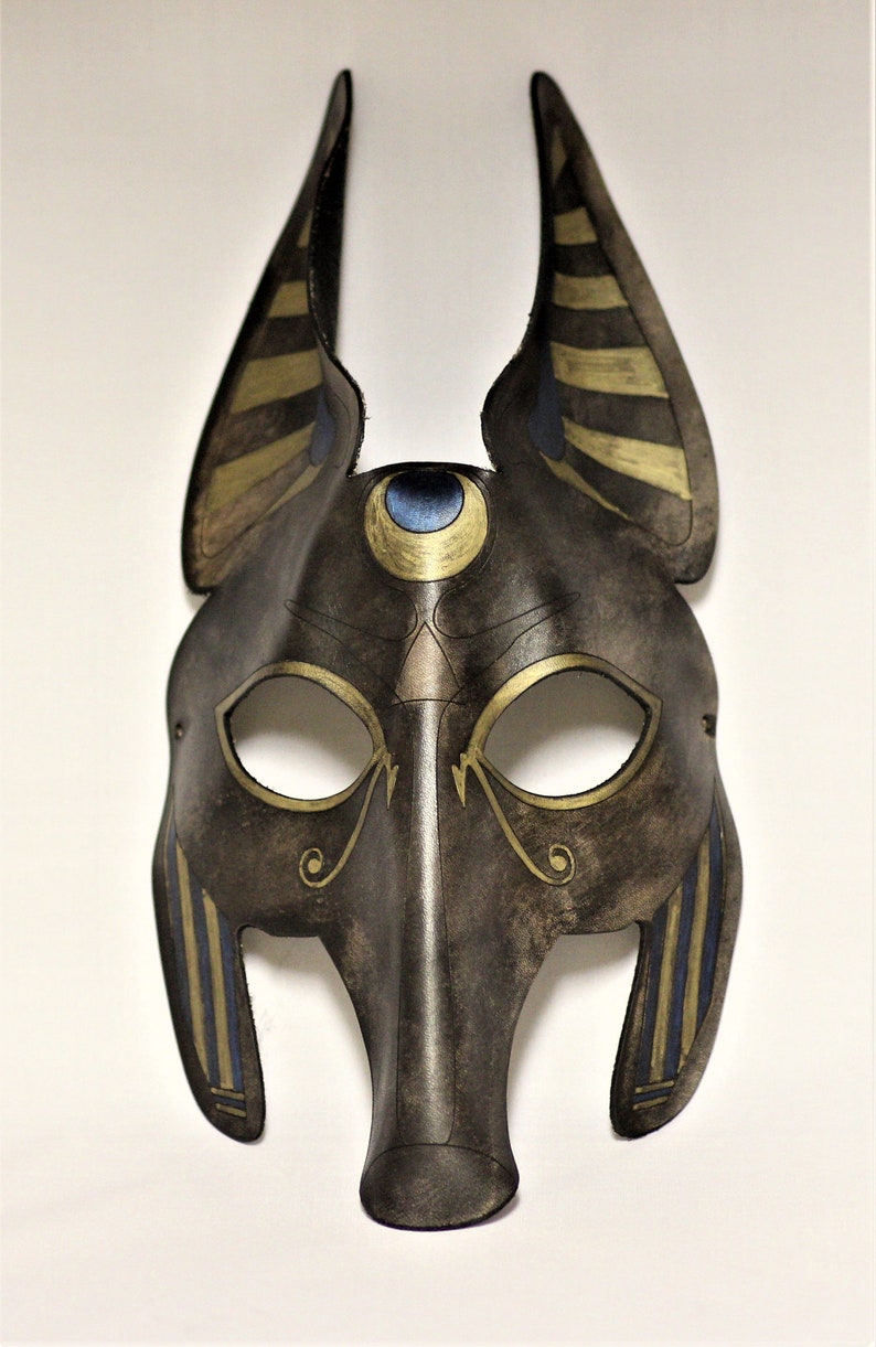 Hand formed leather mask in ancient Egypt motif including the Eye 