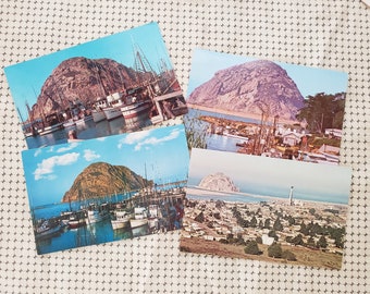 Lot of 4 Vintage Postcards with Morro Rock California and Harbour