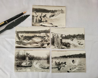 Lot 5 Vintage Tall Tale Exaggerated Fishing Postcards #2, 7-10 Real Photo Canadian Post Card Co. Black & White