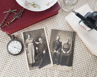 2 Vintage Black and White Real Photo Postcards Antique Victorian Couples