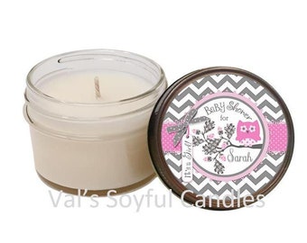 Baby Shower Favor / Pink Owl Theme / Personalized Soy Candle Favor