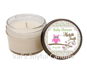 Baby Shower Favor / Pink & Green / Personalized Soy Candle Favor