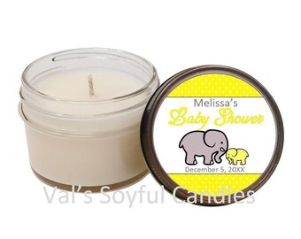 Baby Shower Favor / Yellow Elephant Theme / Soy Candle Favor