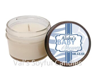 Baby Shower Favor / Blue & White / Personalized Soy Candle