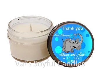 Baby Shower Favor / Blue Elephant Theme / Soy Candle Favor