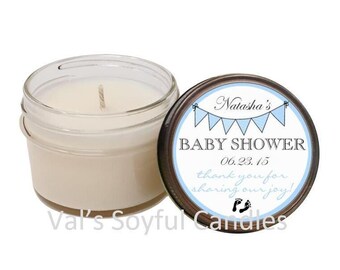 Baby Shower Favor / Blue & White / Personalized Soy Candle Favor