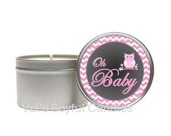 Baby Shower Favor / Chalkboard Owl Theme / Personalized Soy Candle favor