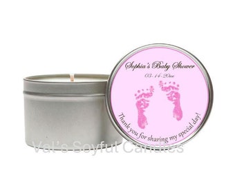 Baby Shower Favor / Pink Baby Feet / Personalized Soy Candle favor