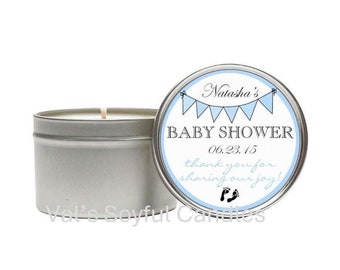 Baby Shower Favor / Blue Baby Feet / Personalized Soy Candle favor