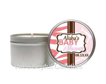 Baby Shower Favor / Pink & White / Personalized Soy Candle favor