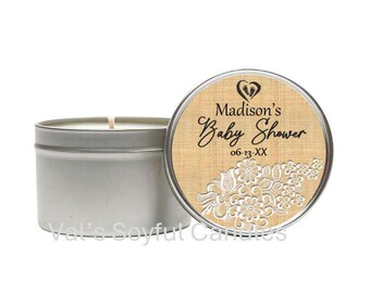 Baby Shower Favor / Rustic Theme / Personalized Soy Candle favor