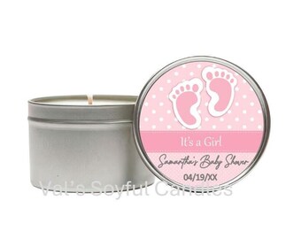 Baby Shower Favor / Pink Baby Feet / Personalized Soy Candle favor