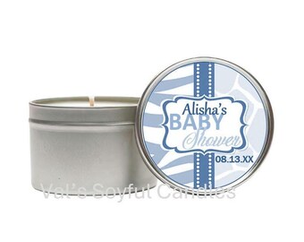 Baby Shower Favor / Blue & White / Personalized Soy Candle favor