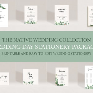 Printable wedding day stationery package | NATIVE | welcome sign, seating chart and more