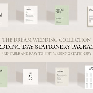 Printable wedding day stationery package | DREAM | welcome sign, seating chart, menu and more