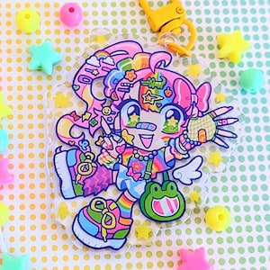 DECORA GALS Doki Rainbow Neo Decora Kei Acrylic Keychain | Japanese Street Fashion Inspired Charm | Acrylic Accessories | J-Fashion Merch