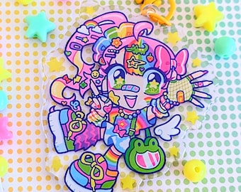 DECORA GALS Doki Rainbow Neo Decora Kei Acrylic Keychain | Japanese Street Fashion Inspired Charm | Acrylic Accessories | J-Fashion Merch