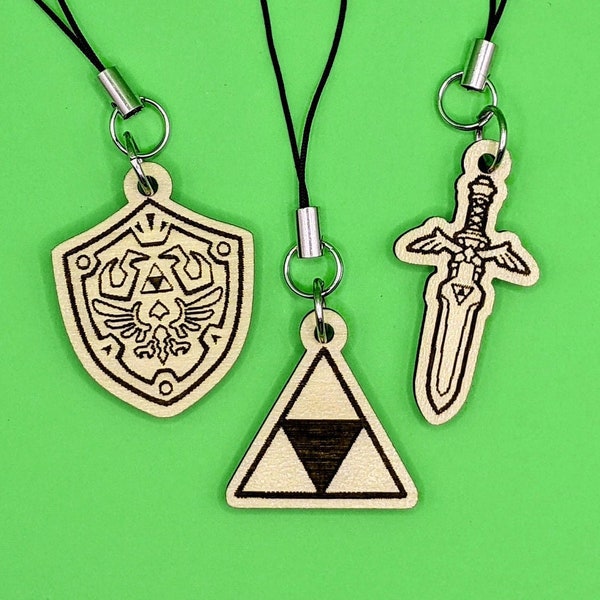 Legend of Zelda Breath of the Wild Master Sword Hylian Shield Triforce Charms | Wood Cut Charms | Laser Cut Accessories | Wood Accessories