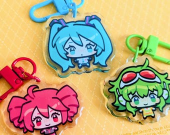 VOCALOID Miku Teto Gumi Chibi Acrylic Keychains | Cute Acrylic Charms | Clear Acrylic Accessories | Hatsune Miku Gumi Megpoid Kasane Teto