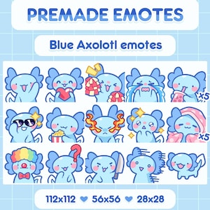 Blue Axolotl - 23 urocze emotikony | Gotowe emotikony Aktywa cyfrowe Emoji Emotikony Twitch Discord Transmisja na żywo Stream Youtube OBS