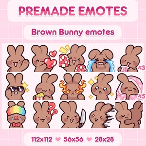 Brown Bunny - 23 słodkie emotikony | Gotowe emotikony Aktywa cyfrowe Emoji Emotikony Twitch Discord Transmisja na żywo Stream Youtube OBS