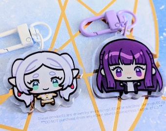 FRIEREN Journey's End Frieren Fern Chibi Acrylic Keychains | Cute Acrylic Charms | Clear Acrylic Accessories | Fantasy Elf Mage Keychain