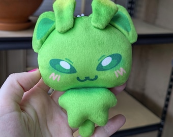 PLUSH Green Alien Cat Plushie Keychain | Soft Keychain Toy | Stuffed Animal Charm | Meme Cat Keychain