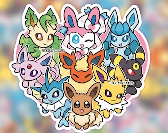Pokemon Eeveelutions Eevee Heart Chibi Vinyl Sticker | Waterproof Weatherproof Stickers