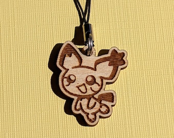 Pokemon Spiky Eared Pichu Mini Wood Phone Charms | Wood Cut Charms | Laser Cut Accessories | Wood Accessories