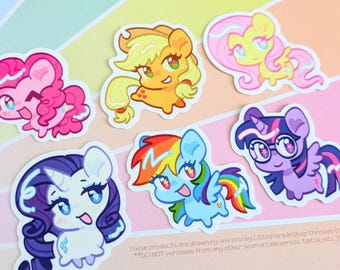 MLP FIM Mane 6 Vinyl Sticker Set | Twilight Sparkle Rainbow Dash Rarity Fluttershy Pinkie Pie Applejack | My Little Pony Friendship is Magic