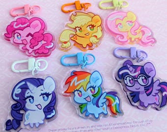 MLP FIM Mane 6 Acrylic Keychains | Twilight Sparkle Rainbow Dash Rarity Fluttershy Pinkie Pie Applejack | My Little Pony Friendship is Magic