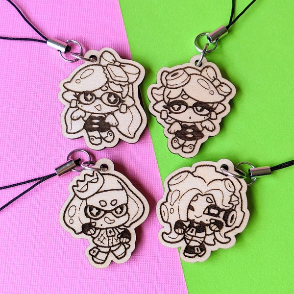 SPLATOON Squid Sisters Off the Hook Idols Callie Marie Marina Pearl Mini Charms | Wood Cut Charms | Laser Cut Accessories | Wood Accessories