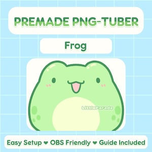 Premade PNG-tuber Model Green Frog | 6 Expressions | V-tuber, Vtuber, Livestreaming, Stream, Twitch, Youtube, OBS