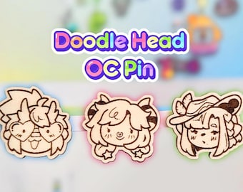 CUSTOM OC Doodle Head Pin Commissions Mini Wood Pin | Wood Cut Pin | Laser Cut Accessories | Wood Accessories