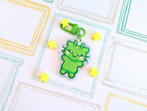 ALIEN CAT Gleep Glorp Green Alien Cat Acrylic Keychains | Cute Acrylic Charms | Clear Acrylic Accessories | Meme Cat Keychain