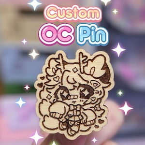 CUSTOM OC Chibi Pin Commissions Mini Wood Pin | Wood Cut Pin | Laser Cut Accessories | Wood Accessories