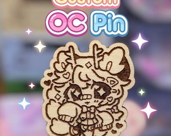 カスタムOCちびピンコミッションミニウッドピン | ウッドカットピン | レーザーカットアクセサリー | ウッドアクセサリー