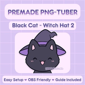 Premade PNG-tuber Model Black Cat - Witch Hat 2 | 6 Expressions | V-tuber, Vtuber, Livestreaming, Stream, Twitch, Youtube, OBS