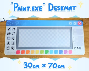 PAINT.EXE Long Mousepad | 70x30cm Non-slip Mousepad | Digital Art Paint Program Inspired | Cute Blue Computer Desk Desktop Accessories