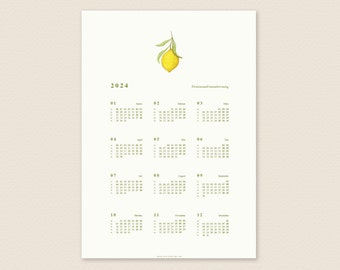 Küchenkalender 2024, Zitrone, Zitronenkalender, Wandkalender, Toskana, Italien, Jahresplaner, Kalender 2024, Planer, Jahresübersicht A3, A4